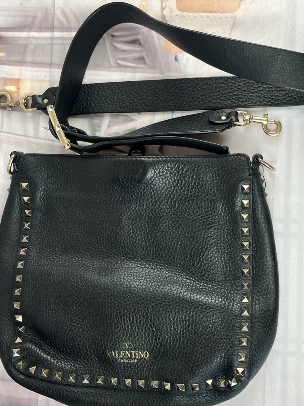 Valentino Garavani  Pebbled Leather Rockstud Crossbody Bag Restored Leather